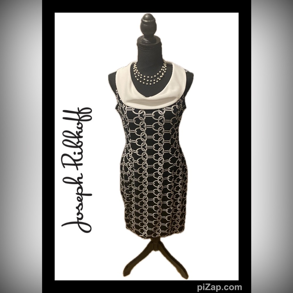 Joseph Ribkoff Black and White Chain Midi Dress
